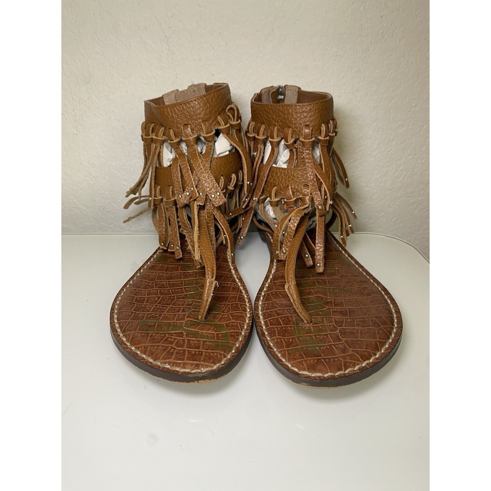Sam Edelman Griffen Saddle Leather Gladiator Sandals Size 8 Brown Fringe Zip Up